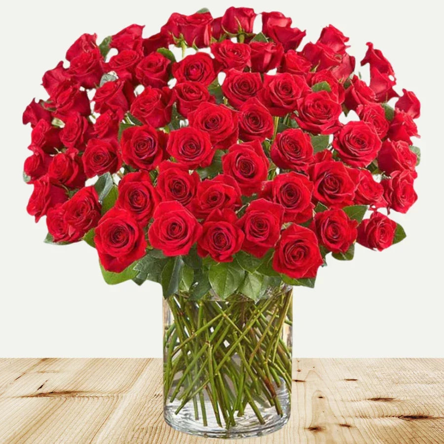 100 Premium Long Stem Red Roses