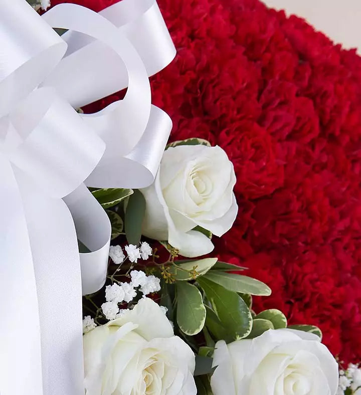 Red Solid Heart with White Roses