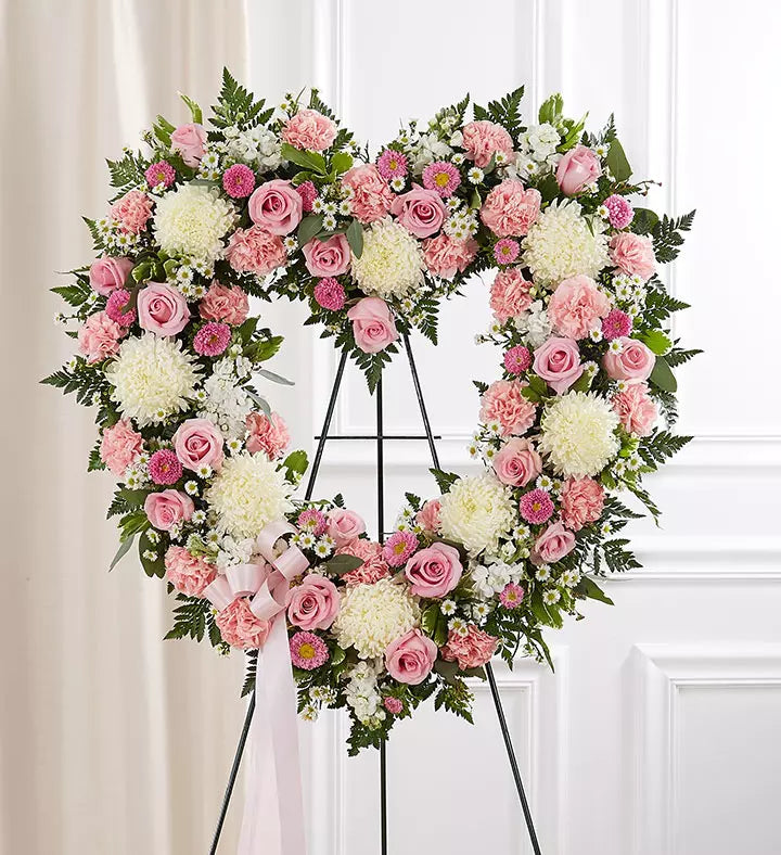 Always Remember Floral Heart Tribute - Pink & White
