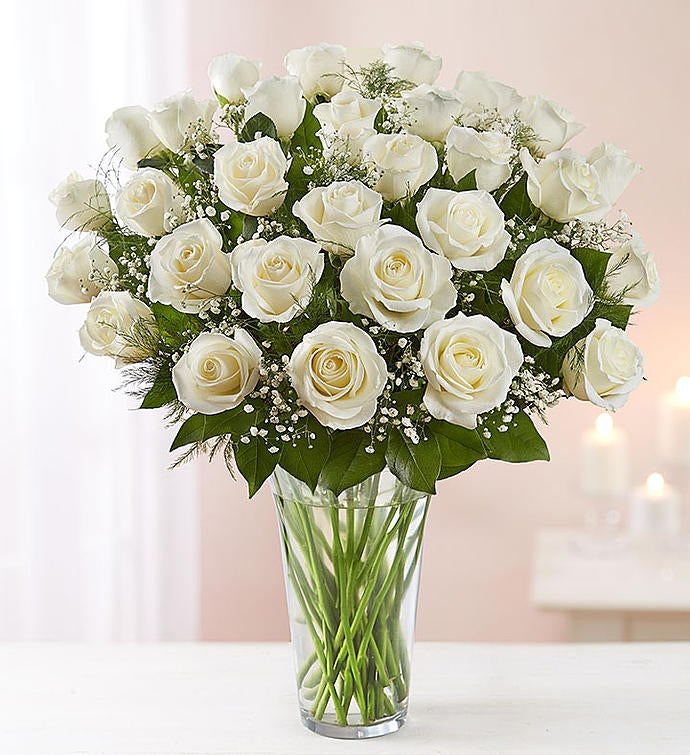 Deluxe Elegance Long Stem White Roses