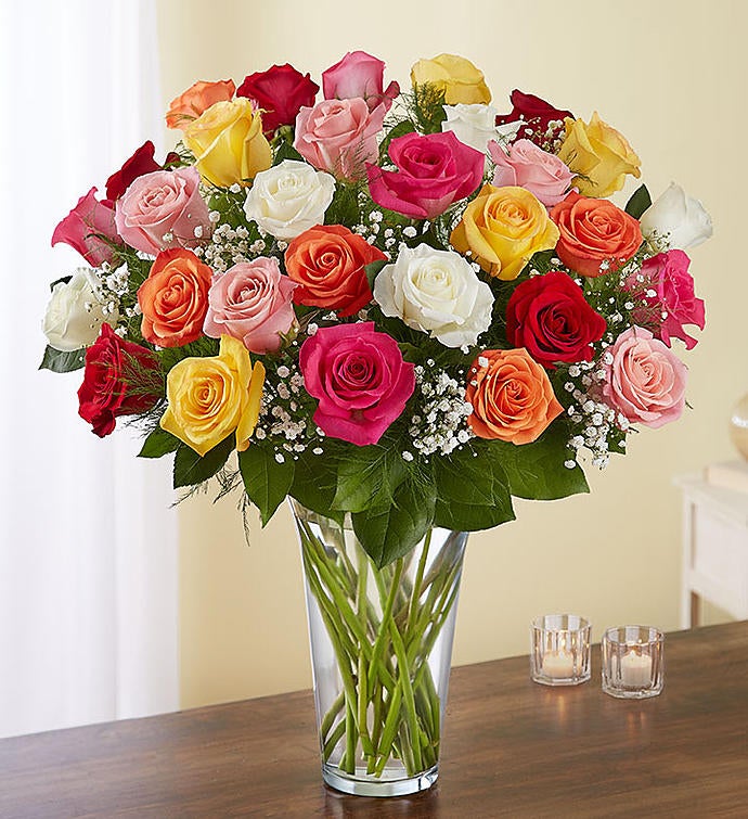 Deluxe Elegance Long Stem Assorted Roses
