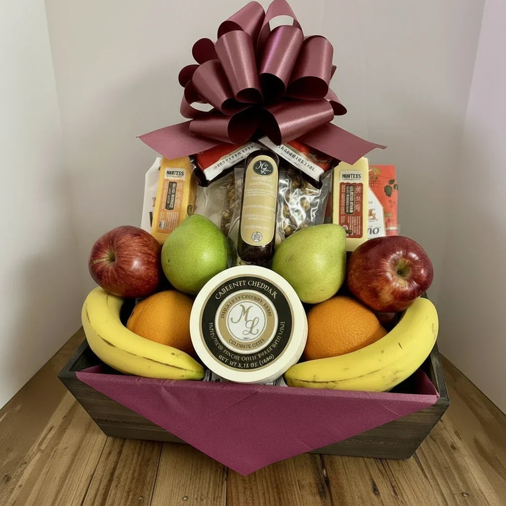 Cheese, Fruit, Gourmet Snacking Gift Basket