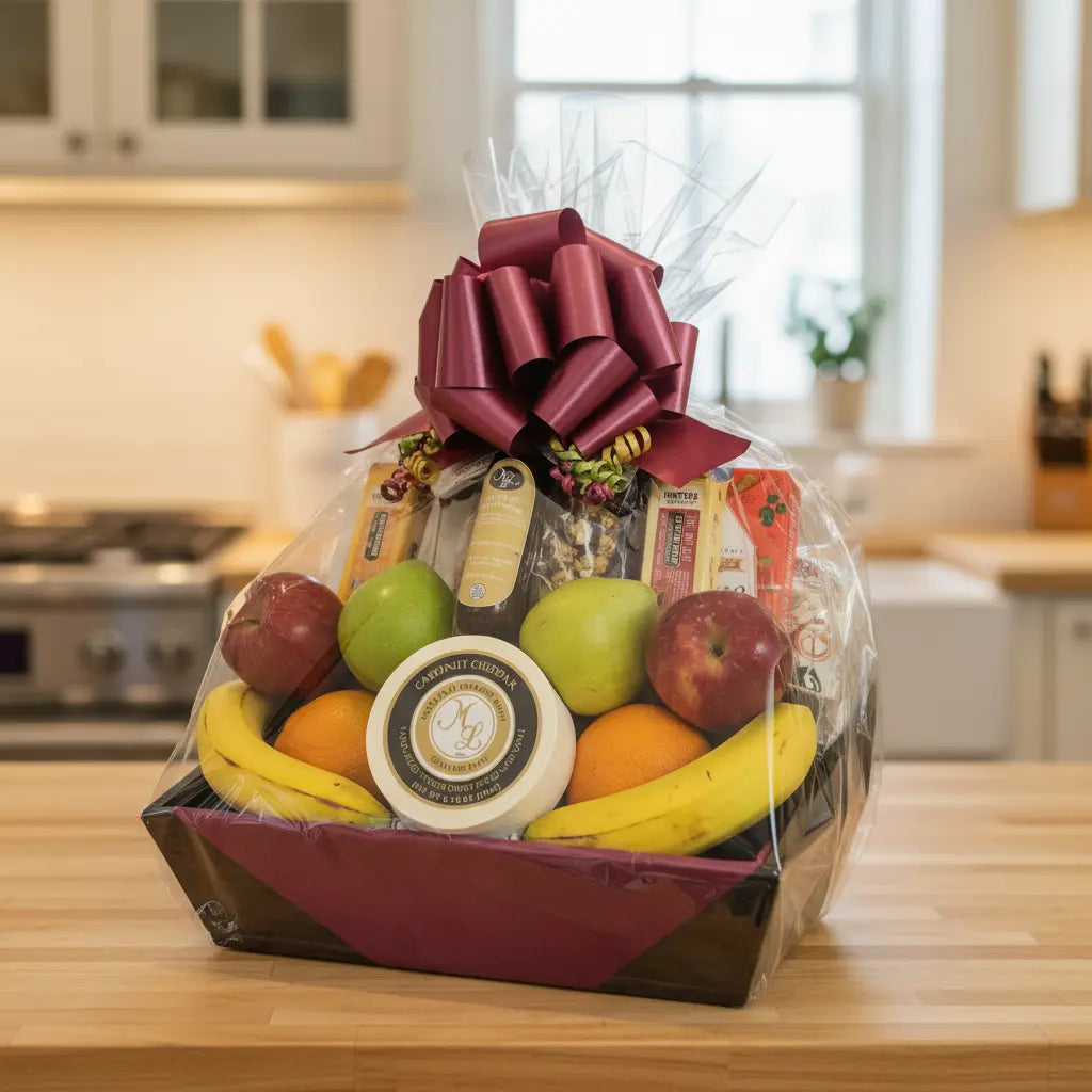 Cheese, Fruit, Gourmet Snacking Gift Basket